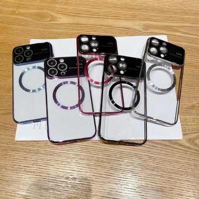 Fashionable Girls Large Window Electroplated Magnetic Phone Cover for iPhone 14/15 Pro Max
