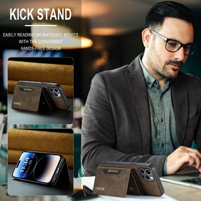 Business Design PU Wallet Case for IPhone 14 15 Pro Max 2 in 1 Magnetic Cell Phone Cover