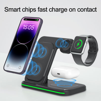 Portable 15W 3 In 1 Fast Charging Desktop Foldable Mobile Phone Universal QI Wireless Charger Stand Holder For Phone Airpod iWatch