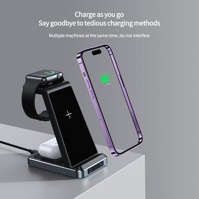 Black/White 15W Fast Wireless Charging Station for Cellphone Earphone and Smart Watch