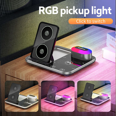 OEM 15W 10W Fast Qi LED Light 3 In 1 Wireless Charging Station For Mobile Phone Tablet