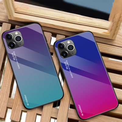 7 Colors Gradient Shockproof Tempered Glass Phone Case For IPhone 11 No Special Craft