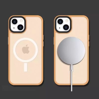 Iphone 13 Promax Clear Magnetic Mobile Phone Cases with Frosted Magnetic Ring Metal Button and TPU