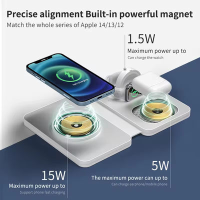 3 in 1 Wireless Charger Pad Magnetic Foldable Charging Station with 5W/3W/15W max Output