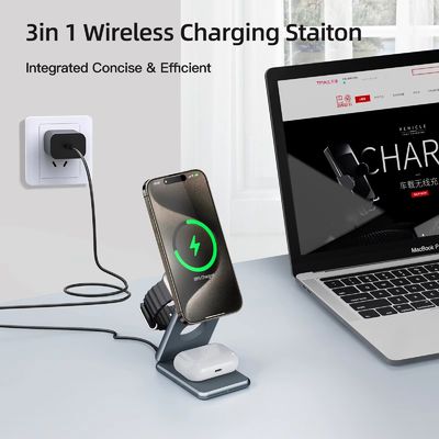 Black Charging Station Devices Smartphone Multifunction Fast 3 In 1 Wireless Charger with Input Voltage and Current 9V/2A