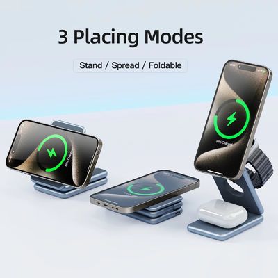 Lightweight Aluminum 3-In-1 Foldable Magnetic Wireless Charger for Fast Phone Charging